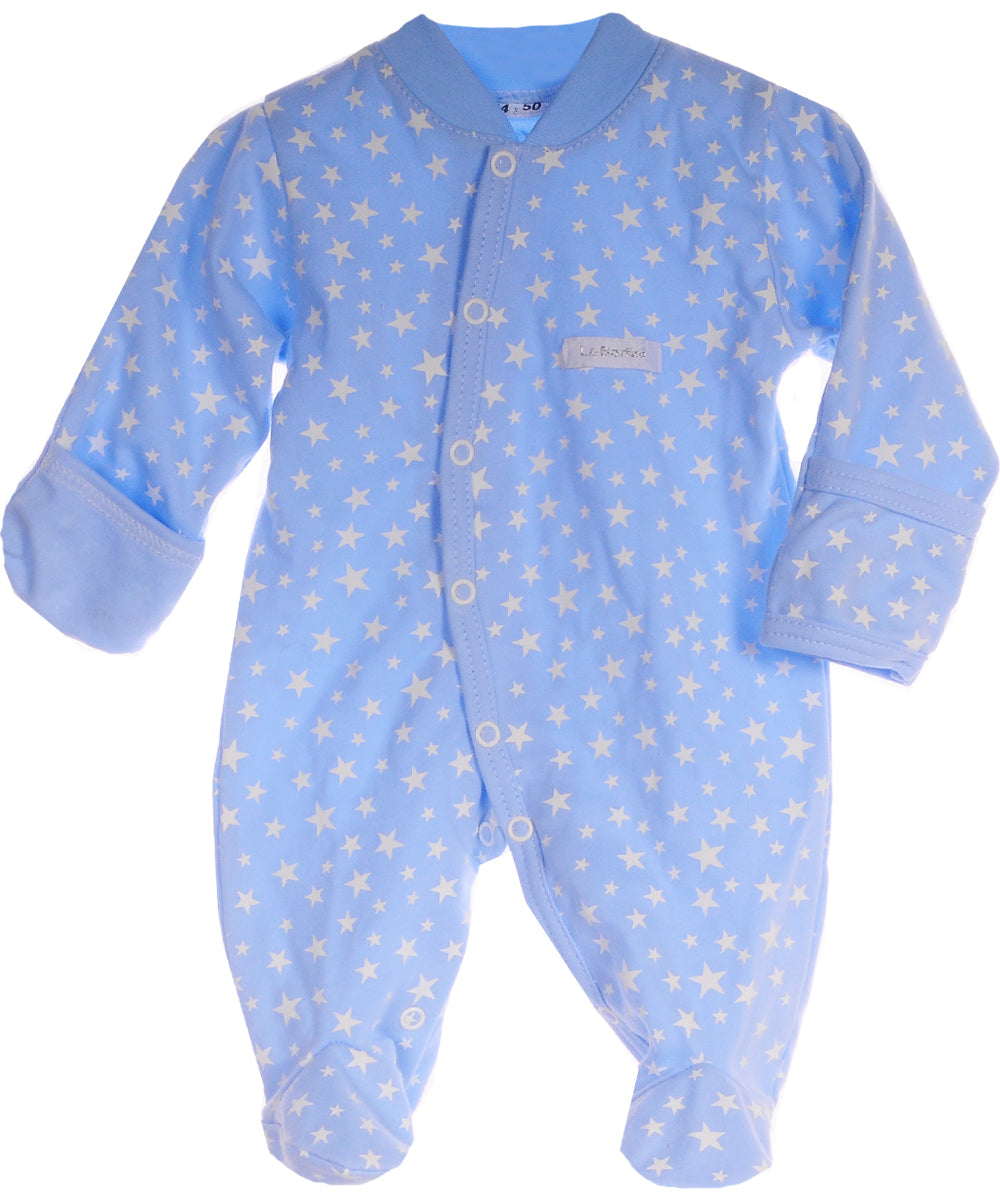Baby Strampler Schlafanzug in Blau mit Kratzschutz