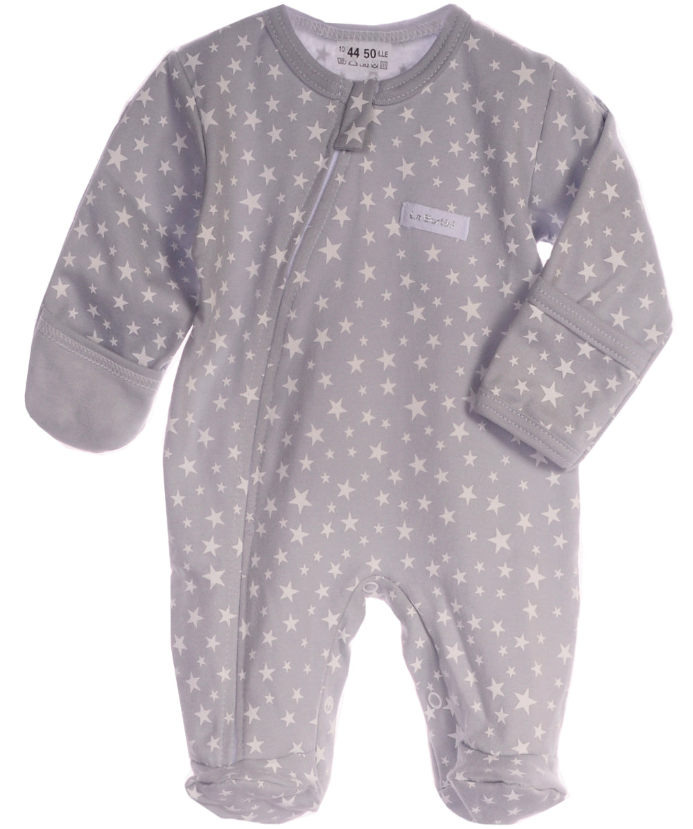 Baby Strampler Schlafanzug mit Reißverschluss in Grau mit Sternchen