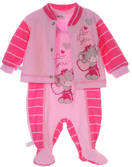 Strampler und Hemdchen Baby Anzug in Pink Rosa mit Mäuschen
