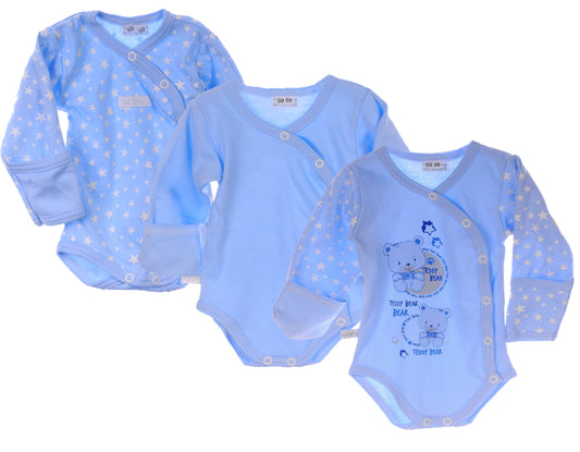 Wickelbodys 3er Pack Erstlingsbodys in Blau Baby Body mit Kratzschutz