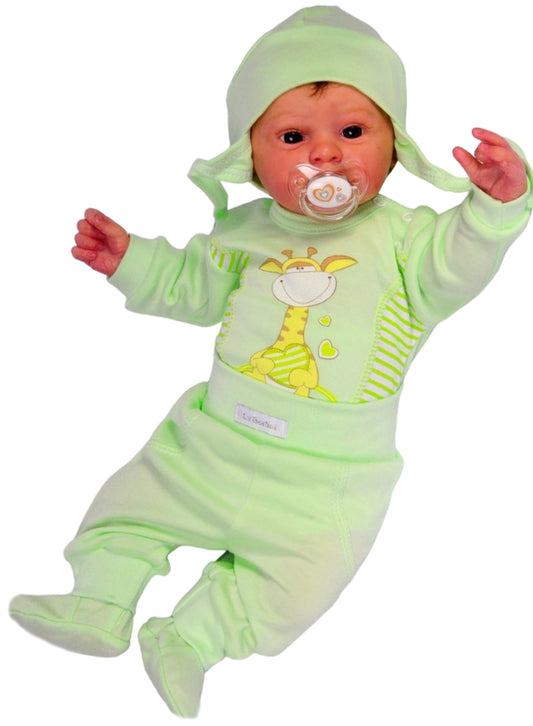 Body Hose und Mütze 3Tlg Baby Anzug in Grün mit Giraffe