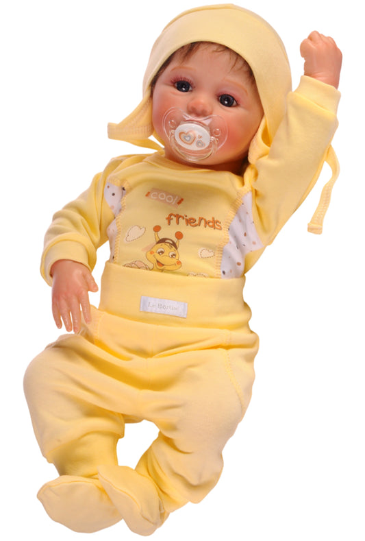 Erstlingsset Baby Anzug in Gelb Hose Body Mütze neutral