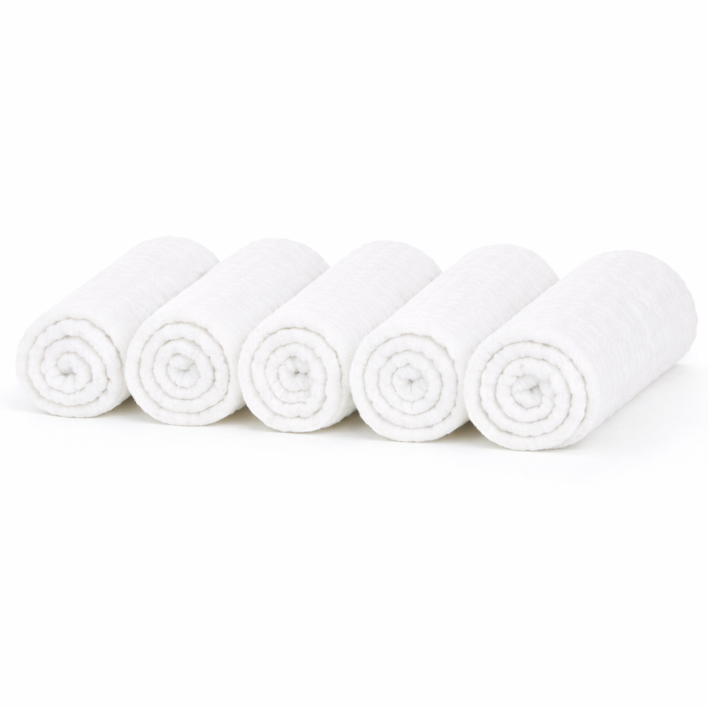 Baby 5er Set in 30 x 45 cm Stofftücher aus weichem Musselin Spucktücher in Weiß