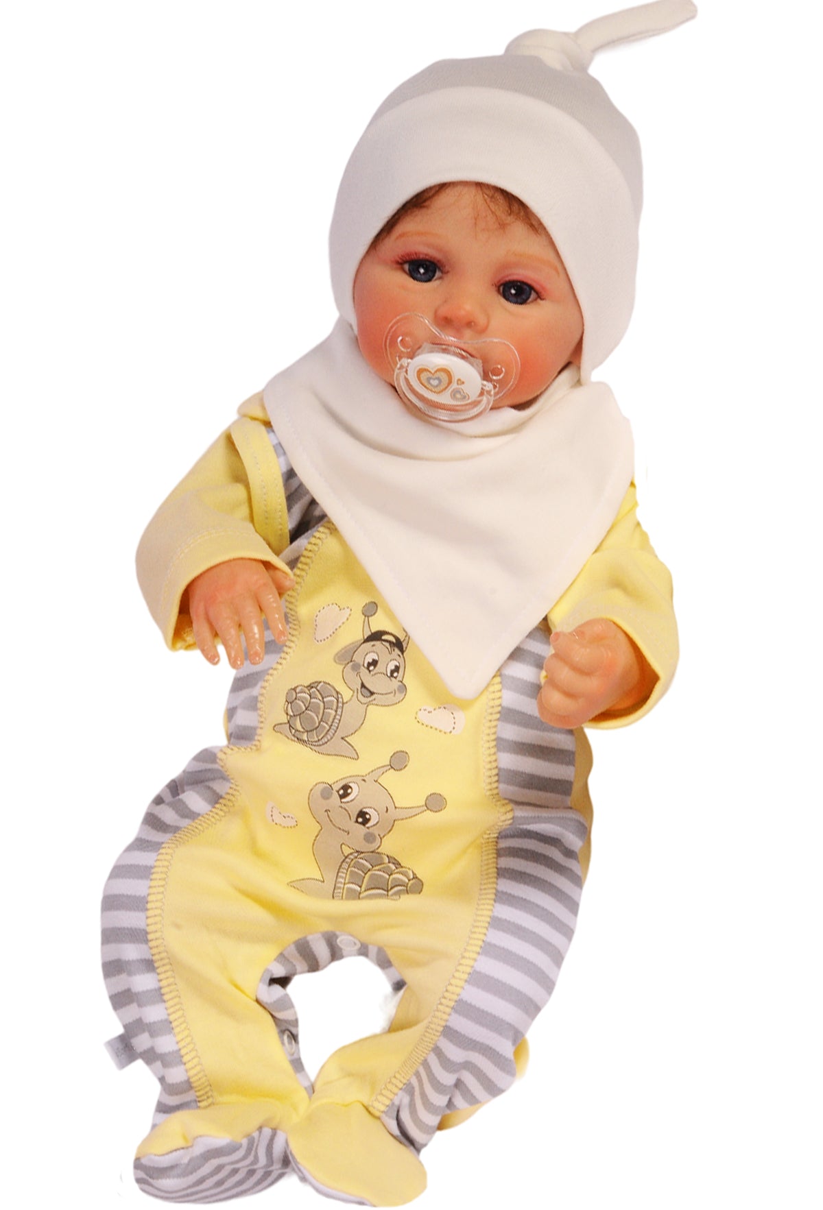 Erstlingsausstattung 5tlg Strampler Jacke Mütze Langarmshirt Lätzchen in Creme gelb