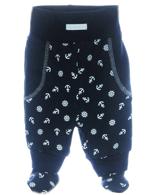 Baby Schlupfhose Hose mit Füßchen in Blau mit Anker Muster