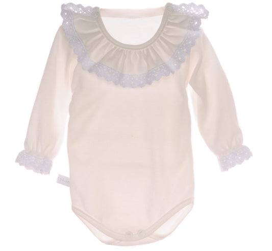 Baby Body für Taufe in Creme mit festlichem Kragen langarm