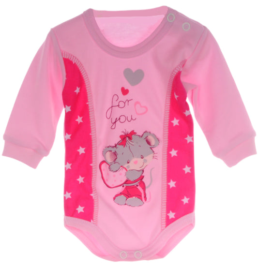Body langarm in Rosa Pink mit Mäuschen Aufdruck