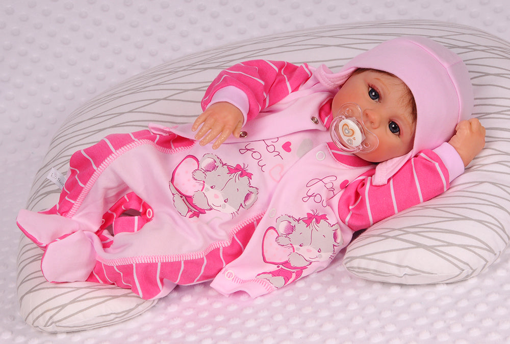 Strampler Mütze und Hemdchen Baby Anzug in Pink mit Mäuschen