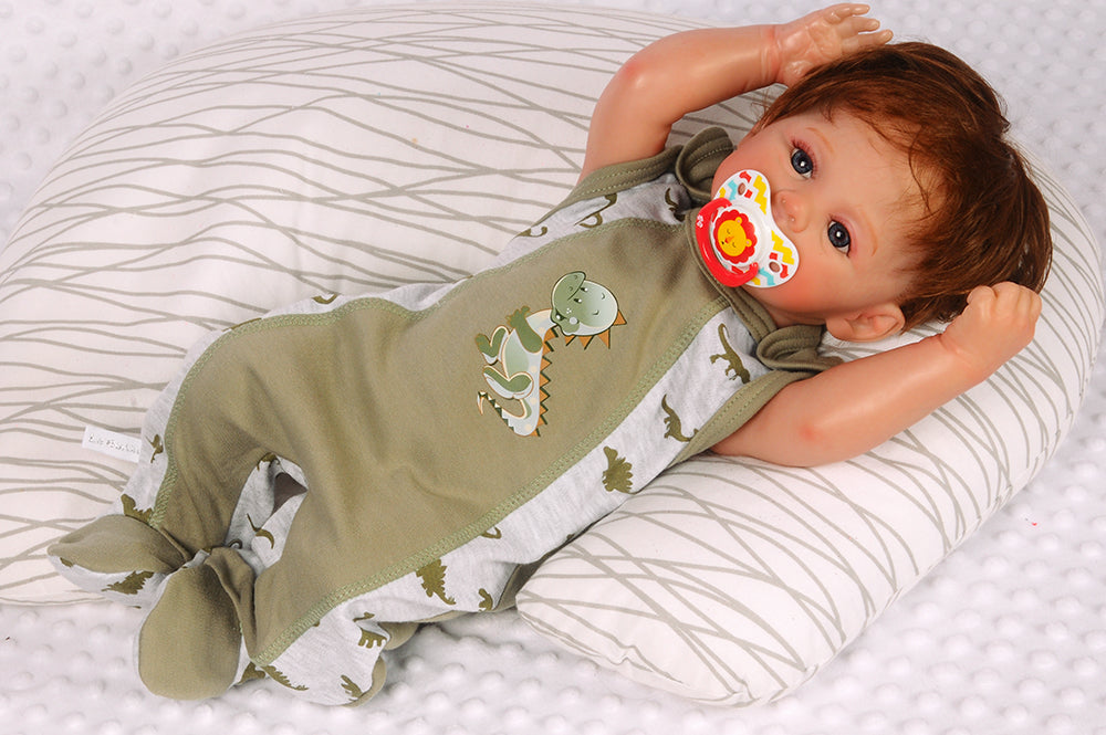 Strampler Mütze und Hemdchen Baby Anzug in Khaki mit Dino