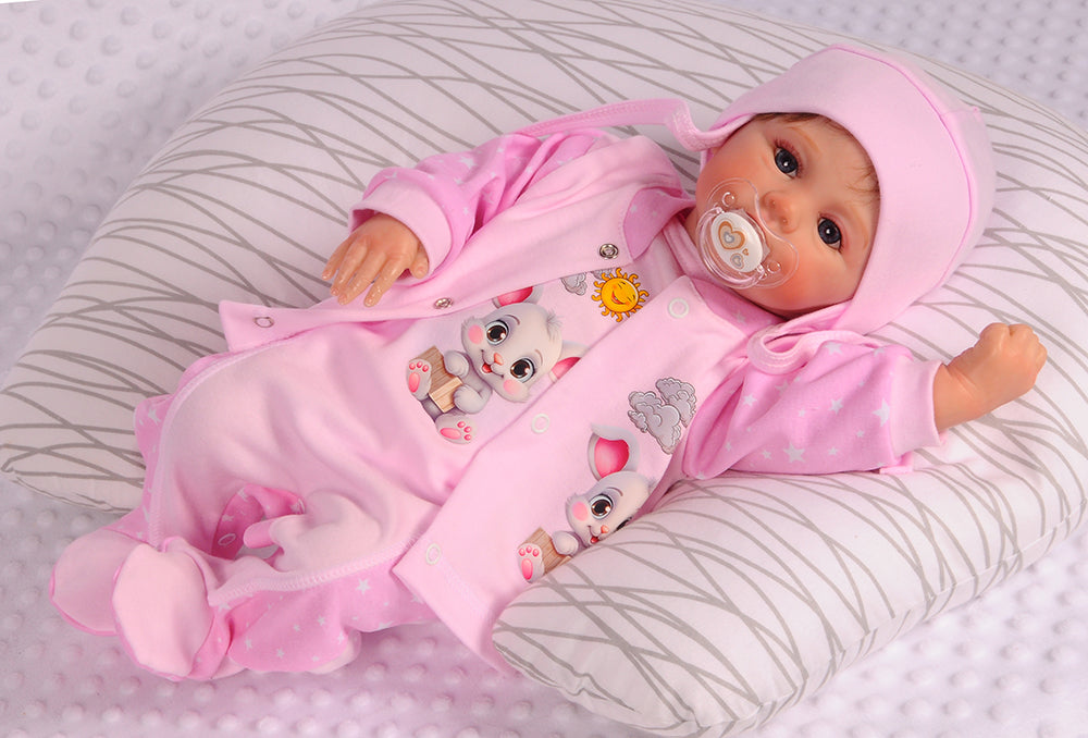 Strampler Mütze und Hemdchen Baby Anzug in Rosa mit Hasen