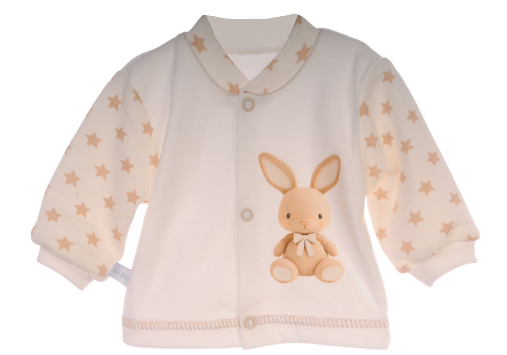 Strampler Mütze und Hemdchen Baby Anzug in Creme mit Hasen