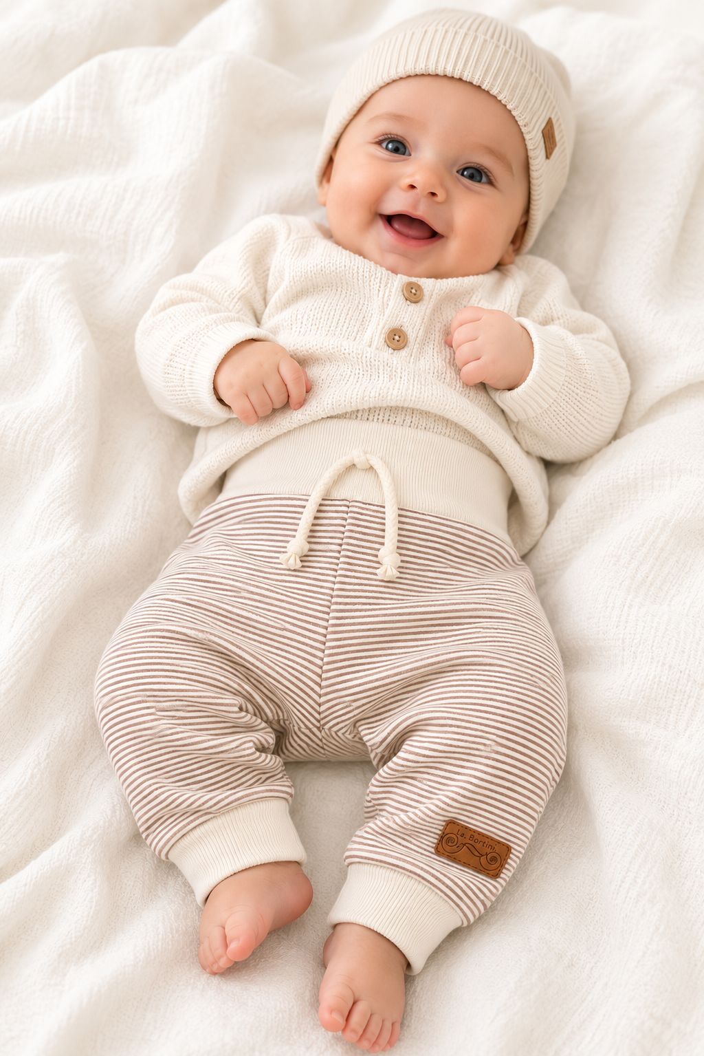 Baby Hose gestreift Mitwachshose Creme braun
