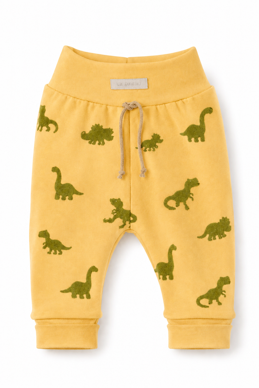 Baby Hose mit Dinos-Muster Mitwachshose gelb