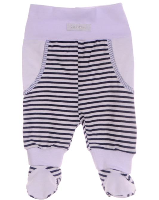 Baby Schlupfhose Hose mit Füßchen gestreift in Weiß Blau