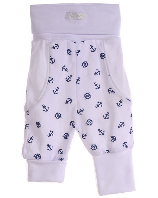 Schlupfhose Hose für Baby und Kinder Mitwachshose in Weiß mit Anker Muster