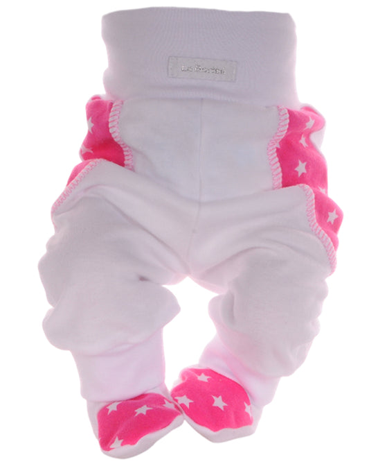 Baby Hose mit Füßchen Erstlingshose in Weiß Rosa mit Sternchen