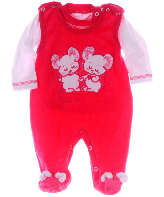 Strampler und Shirt Baby Anzug warm in Pink mit Mäuschen