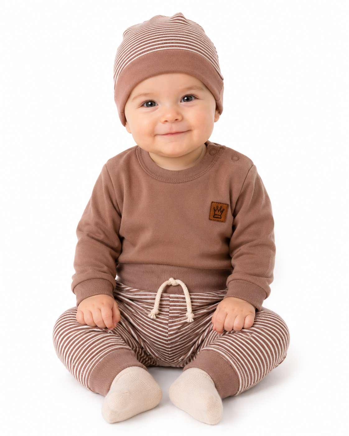Baby Set 3Tlg Wickelbody Hose Mütze in braun