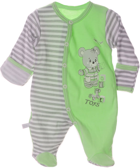 Baby Strampler Schlafanzug in grün mit Bärchen Aufdruck