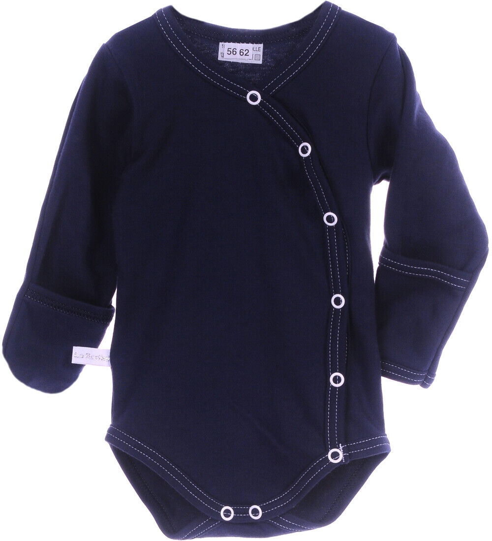 Baby Anzug 2-teilig in Weiß-Blau Strampler und Wickelbody mit Kratzschutz
