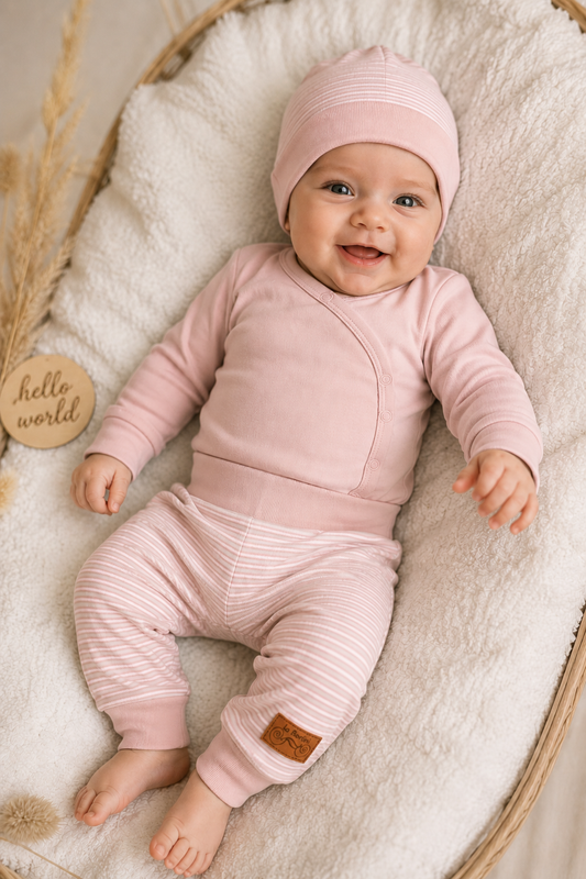 Baby Set 3Tlg Wickelbody Hose Mütze in Altrosa Anzug