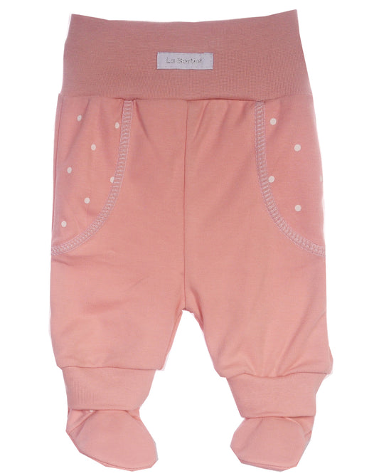 Baby Schlupfhose Hose mit Füßchen in Puderrosa gepunktet