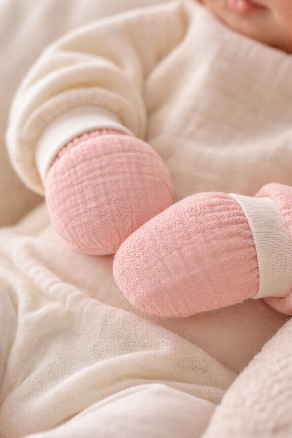 Baby Kratzfüustlinge 2er Pack aus Musselin altrosa mintgrün