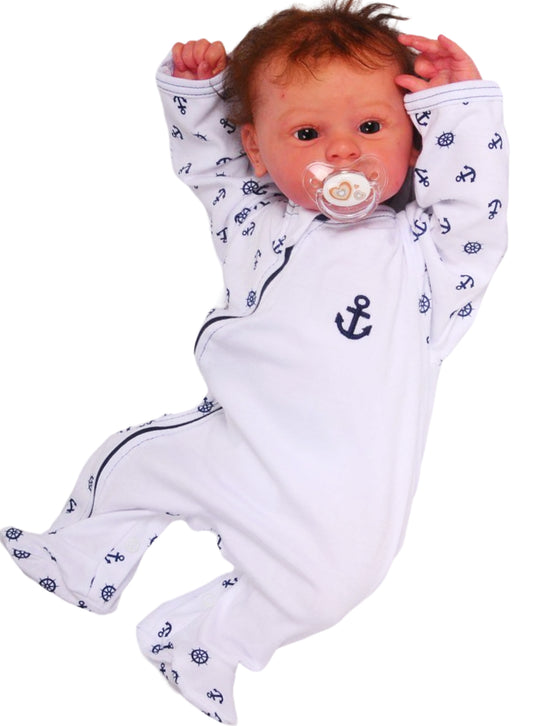 Baby Strampler Schlafanzug in Weiß mit Anker Muster