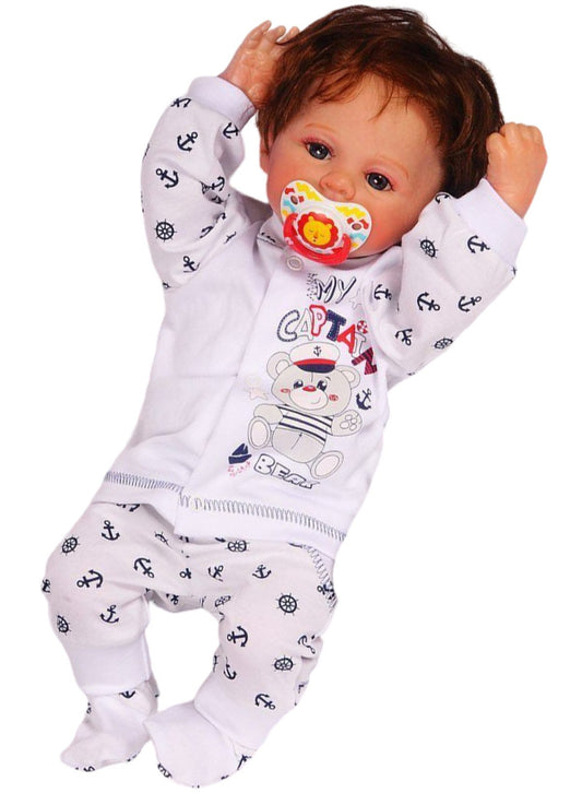 Hose Baby Anzug 2Tlg Hose und Hemdchen in Weiß mit Anker Muster