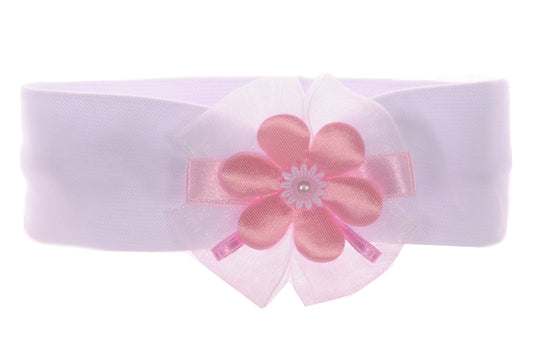 Stirnband Kopfband in Weiß mit Blume rosa