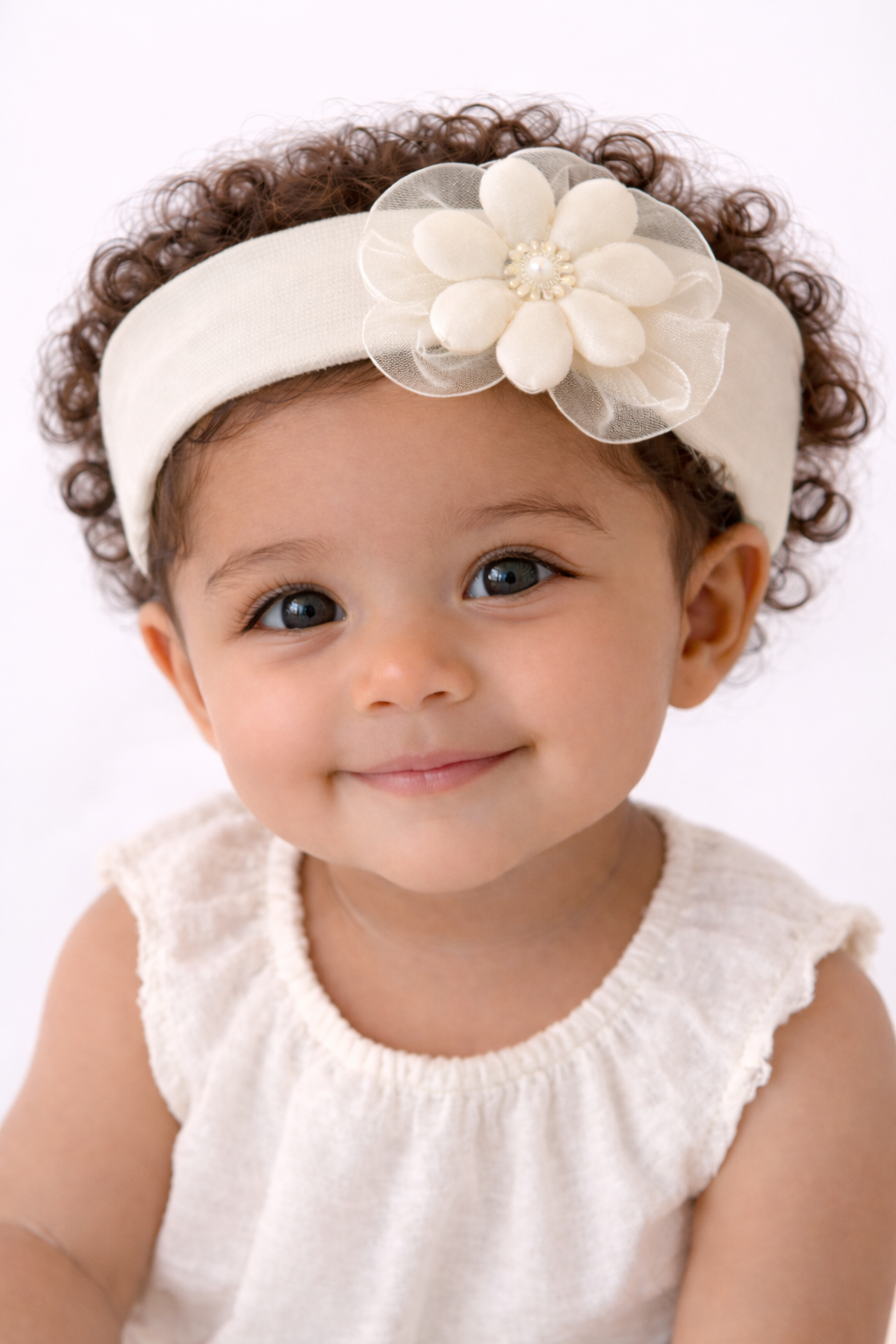 Stirnband für Babys und Kinder ab 0Mon Kopfband in Creme mit Blumen
