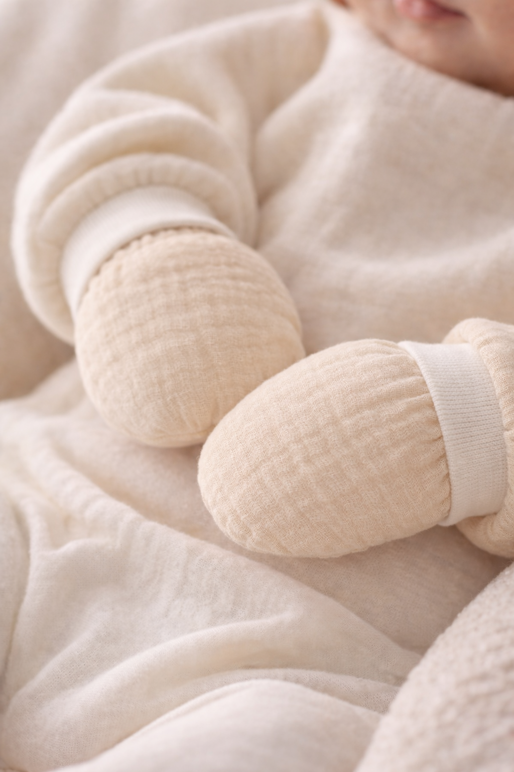 Baby Kratzfüustlinge 2er Pack aus Musselin rosa beige