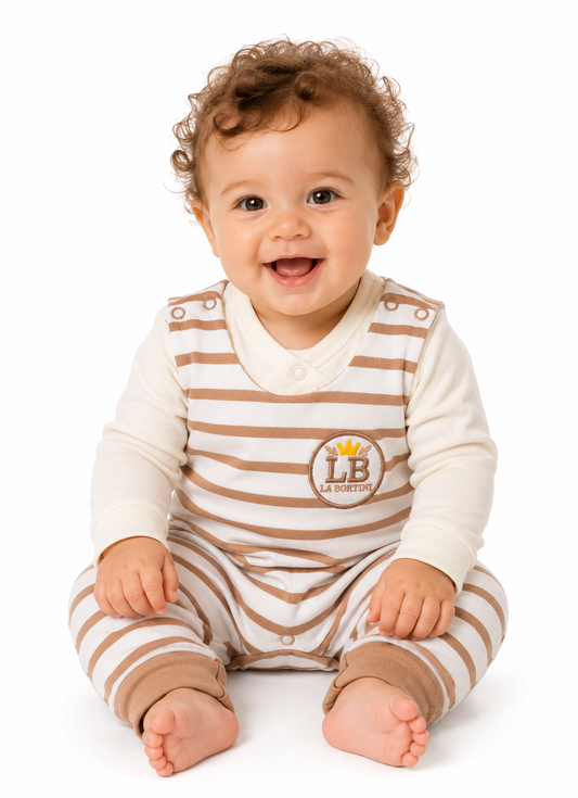 Baby Anzug 2-teilig in Creme-Beige Strampler und Wickelbody mit Kratzschutz