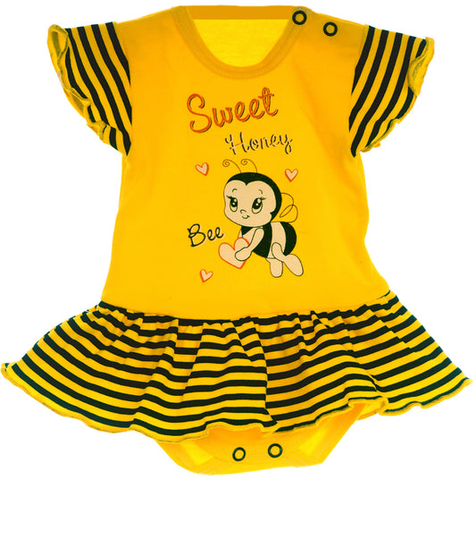 Baby Bodykleid Spieler Romper kurzer Strampler in Gelb mit Biene