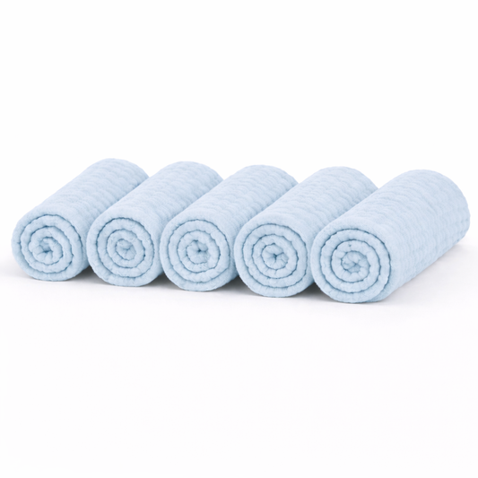 Baby 5er Set in 30 x 45 cm Stofftücher aus weichem Musselin Spucktücher in Blau