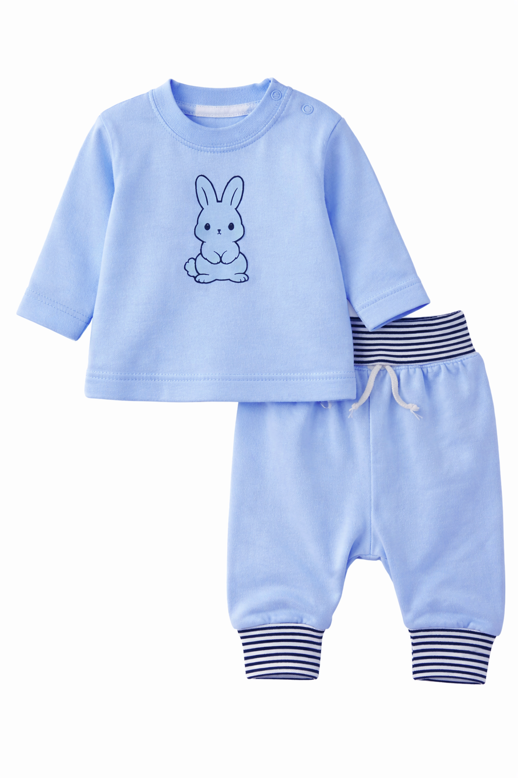 Baby Anzug Langarmshirt und Mitwachshose in Blau mit Hasen