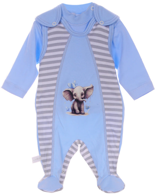 Strampler und Langarmshirt Baby Anzug in Blau mit Elefanten Aufdruck