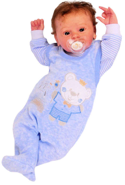 Strampler aus Velours und Shirt Baby Anzug in Blau