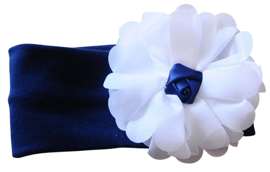 Stirnband Kopfband in Blau mit Blume