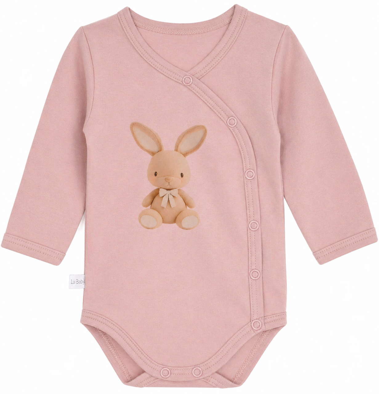 Baby Body Wickelbody langarm in Puderrosa mit Hase