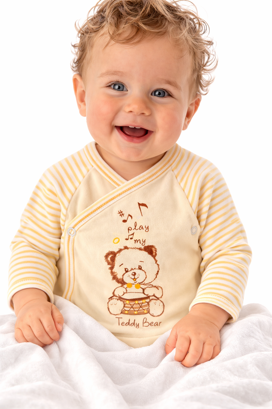 Wickelbody Erstlingsbody in Creme mit Bärchen