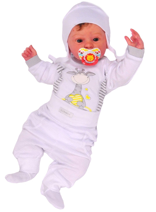 Body Hose und Mütze 3Tlg Baby Anzug in weiß mit Giraffe