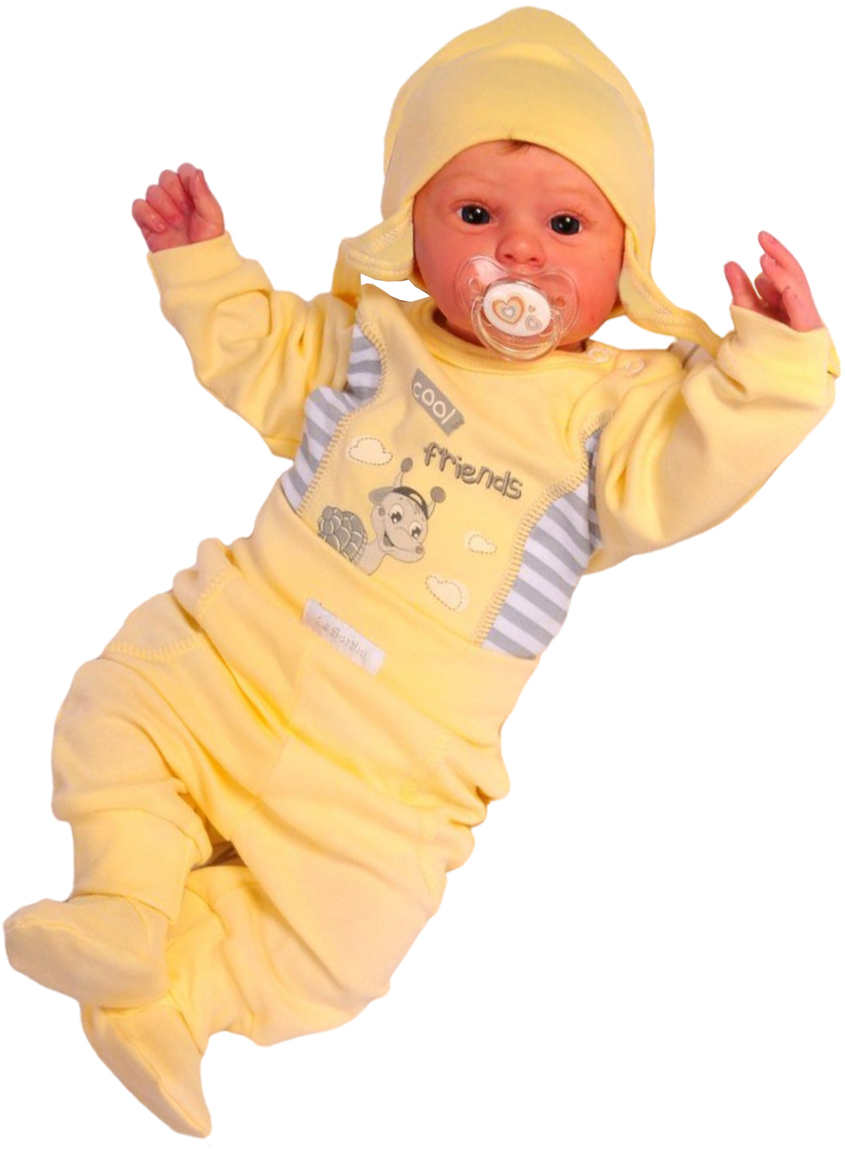 Erstlingsset Body Hose und Mütze Baby Anzug in Gelb mit Schnecken