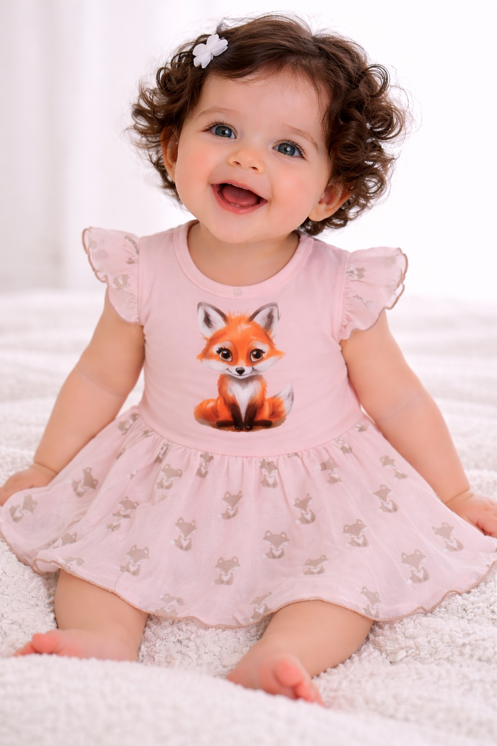 Baby Bodykleid Spieler Romper kurzer Strampler in Altrosa mit Fuchs-Aufdruck
