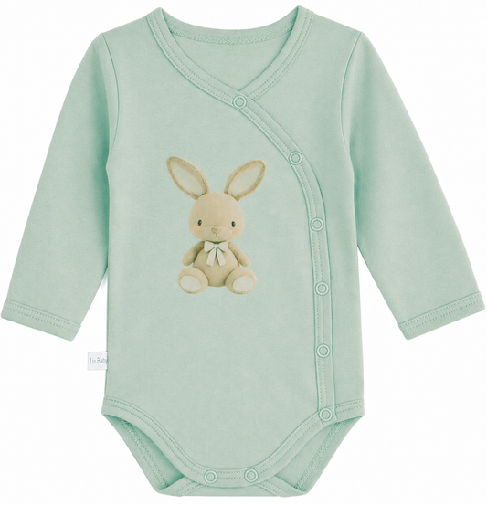Baby Body Wickelbody langarm in Mintgrün mit Hase