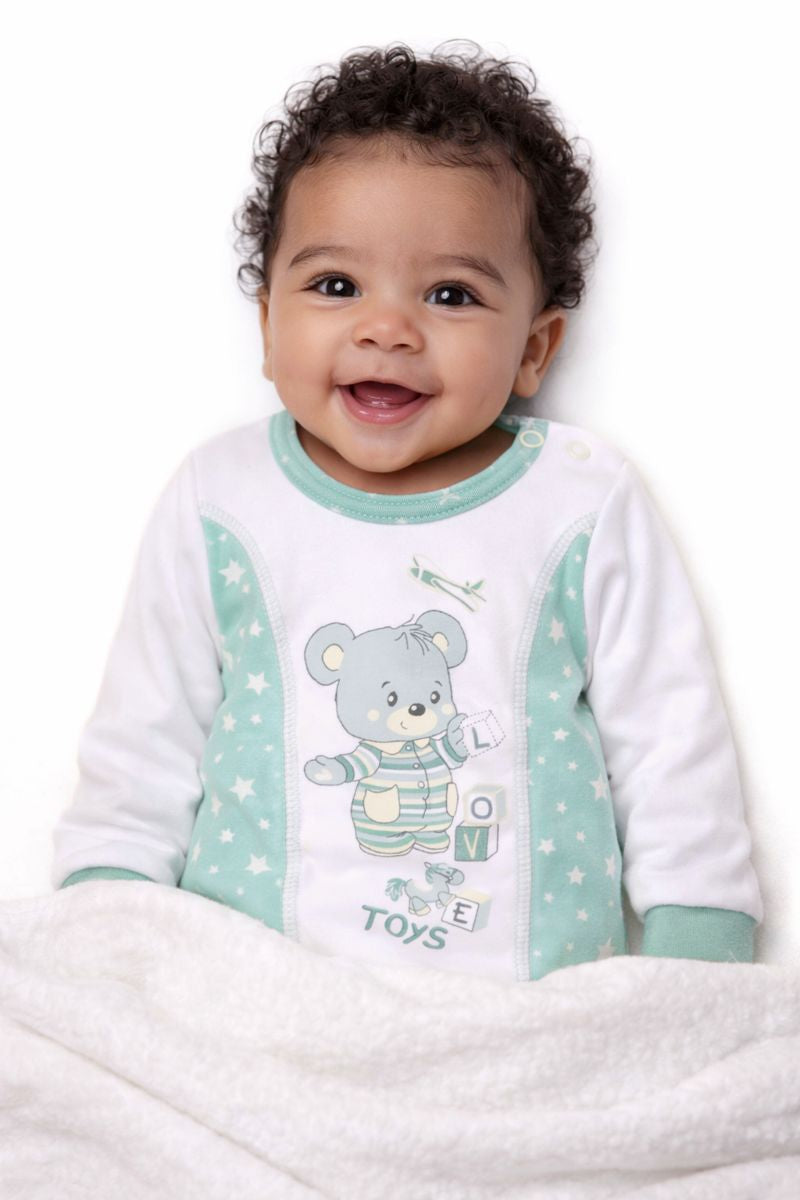 Body langarm in Weiß Mint mit Bärchen Aufdruck