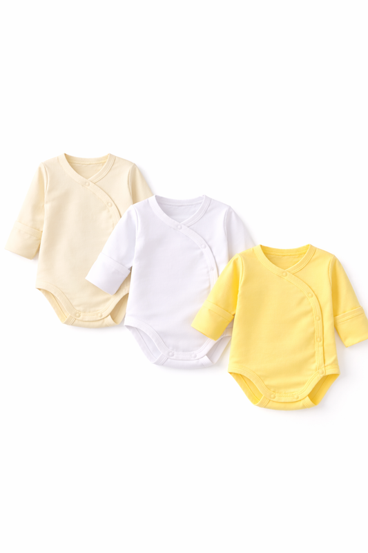 Wickelbodys 3er Pack Baby Bodys mit Kratzschutz neutral