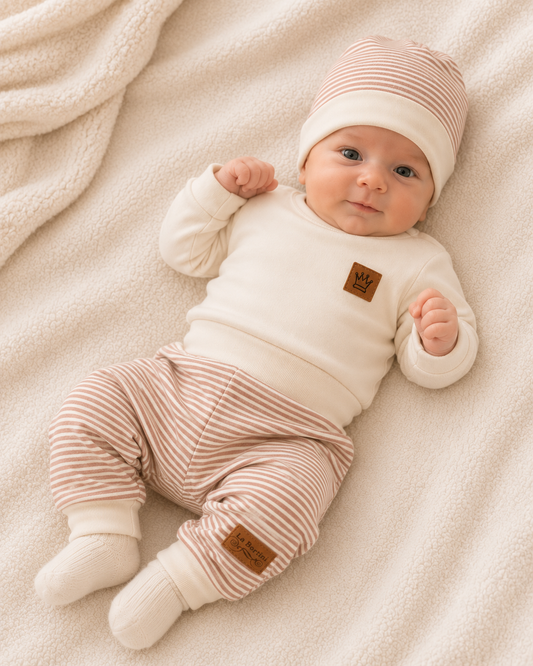 Baby Set 3Tlg Wickelbody Hose Mütze in Creme Beige