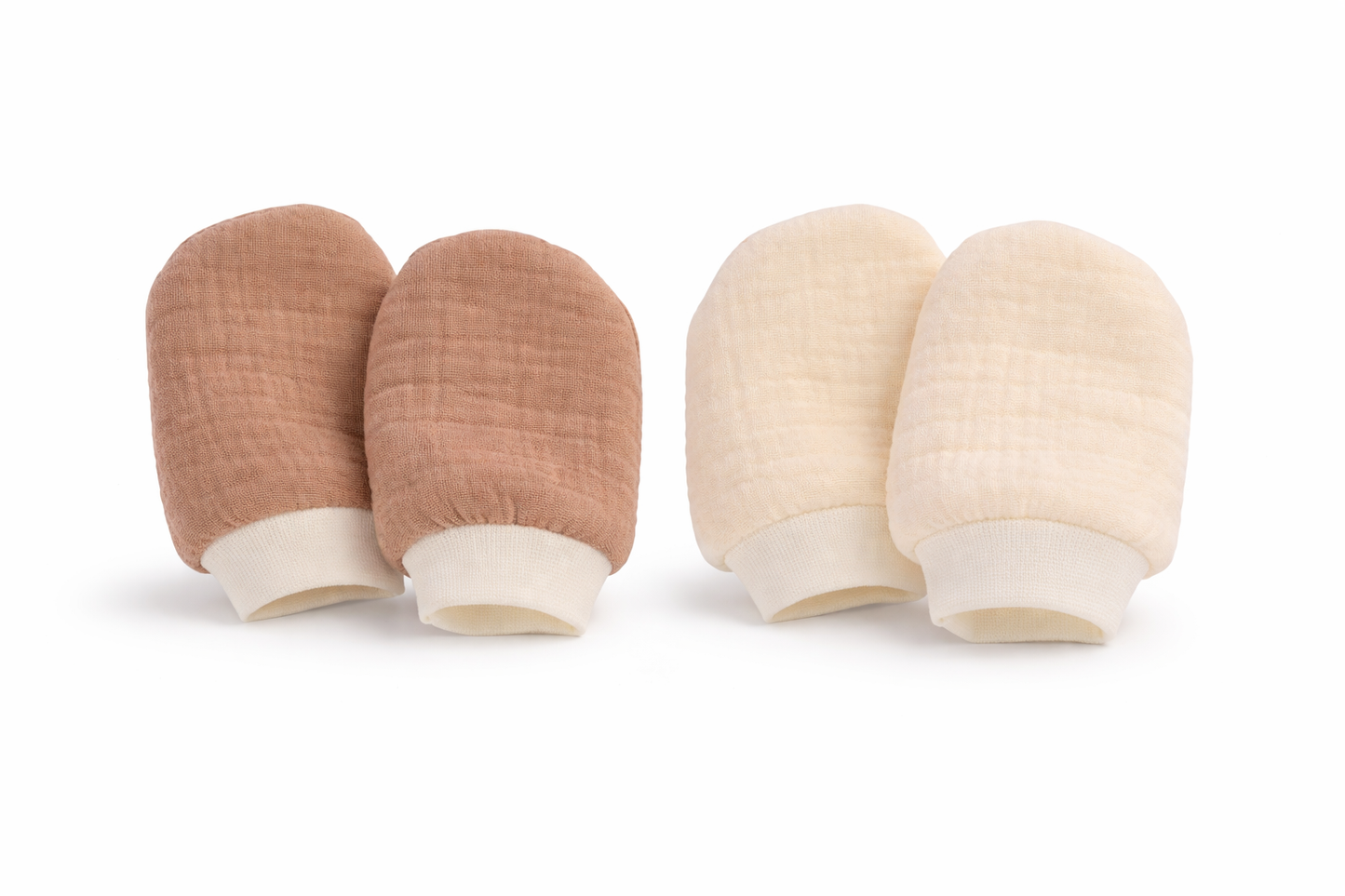 Baby Kratzfüustlinge 2er Pack aus Musselin creme braun
