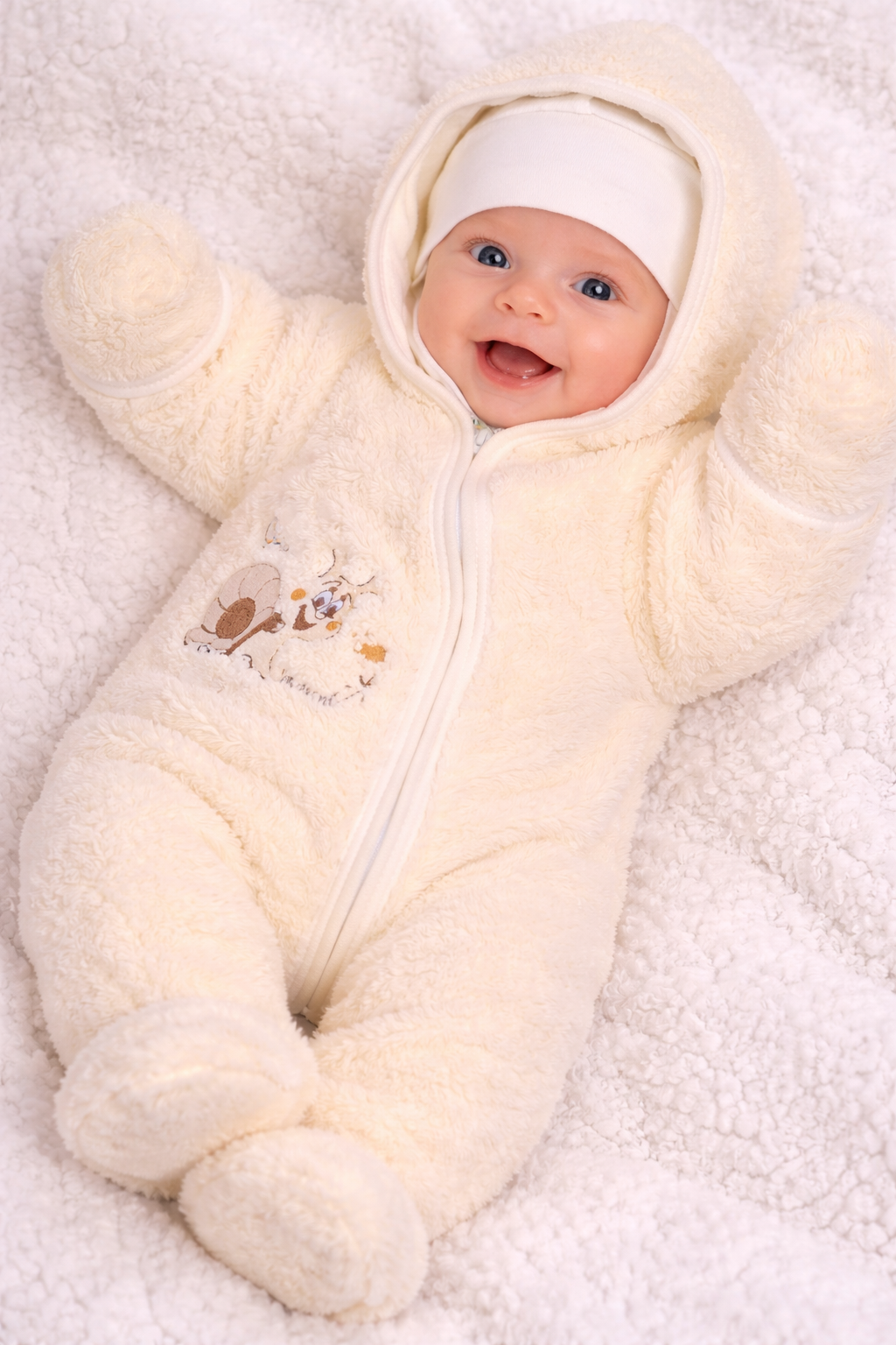 Baby Overall Fleece Wagenanzug in Creme mit Schnecken Übergangsoverall